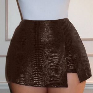 SHEIN Glamine Coffee Brown Crocodile Embossed Skirt