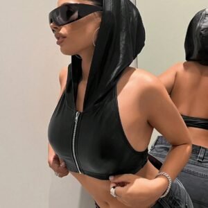 SHEIN ICON Zip Up Hooded Crop Tank Top