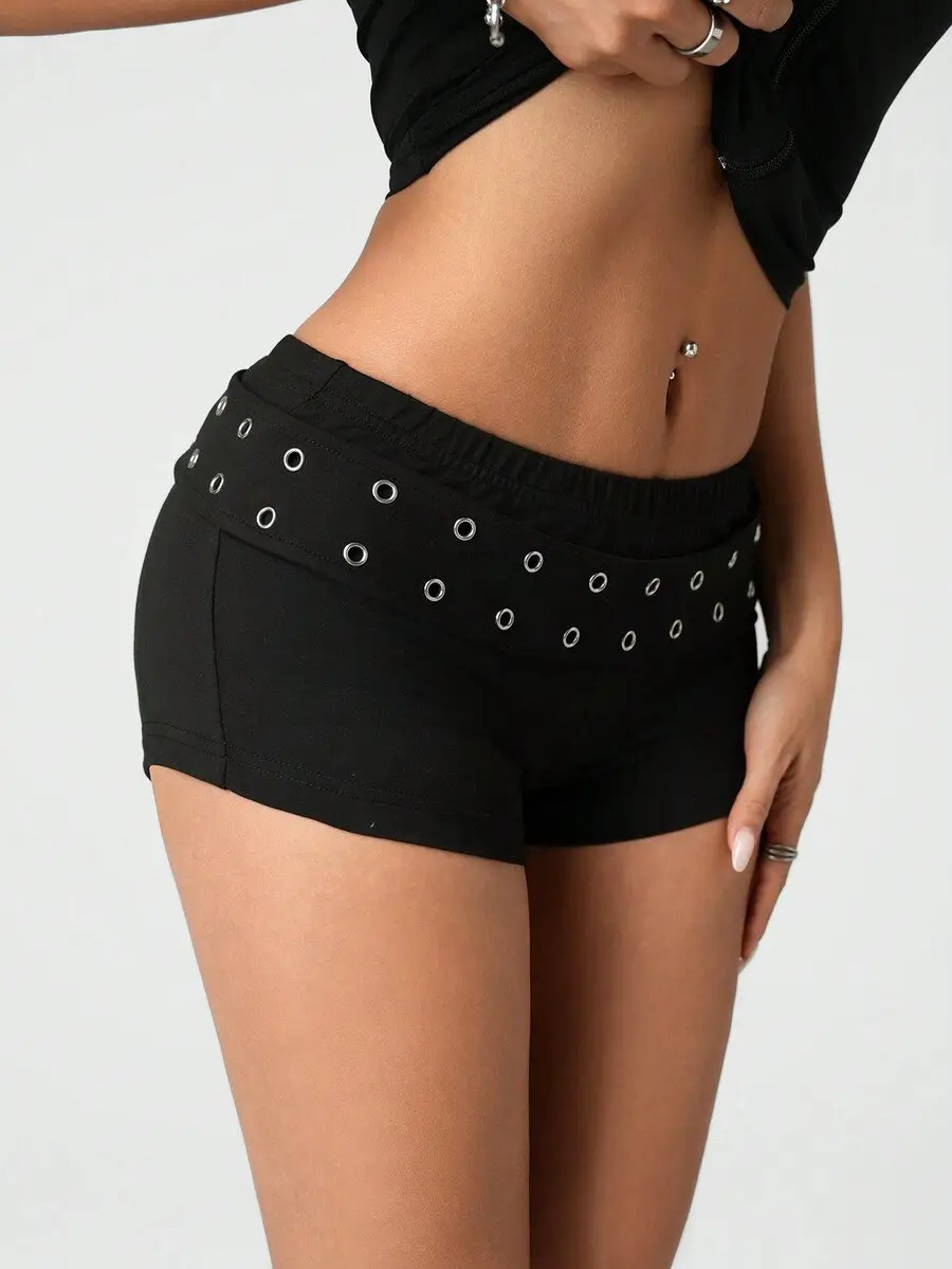SHEIN ICON Sexy Street Wear Ultra Low Waist Distressed Casual Black Shorts - Image 4