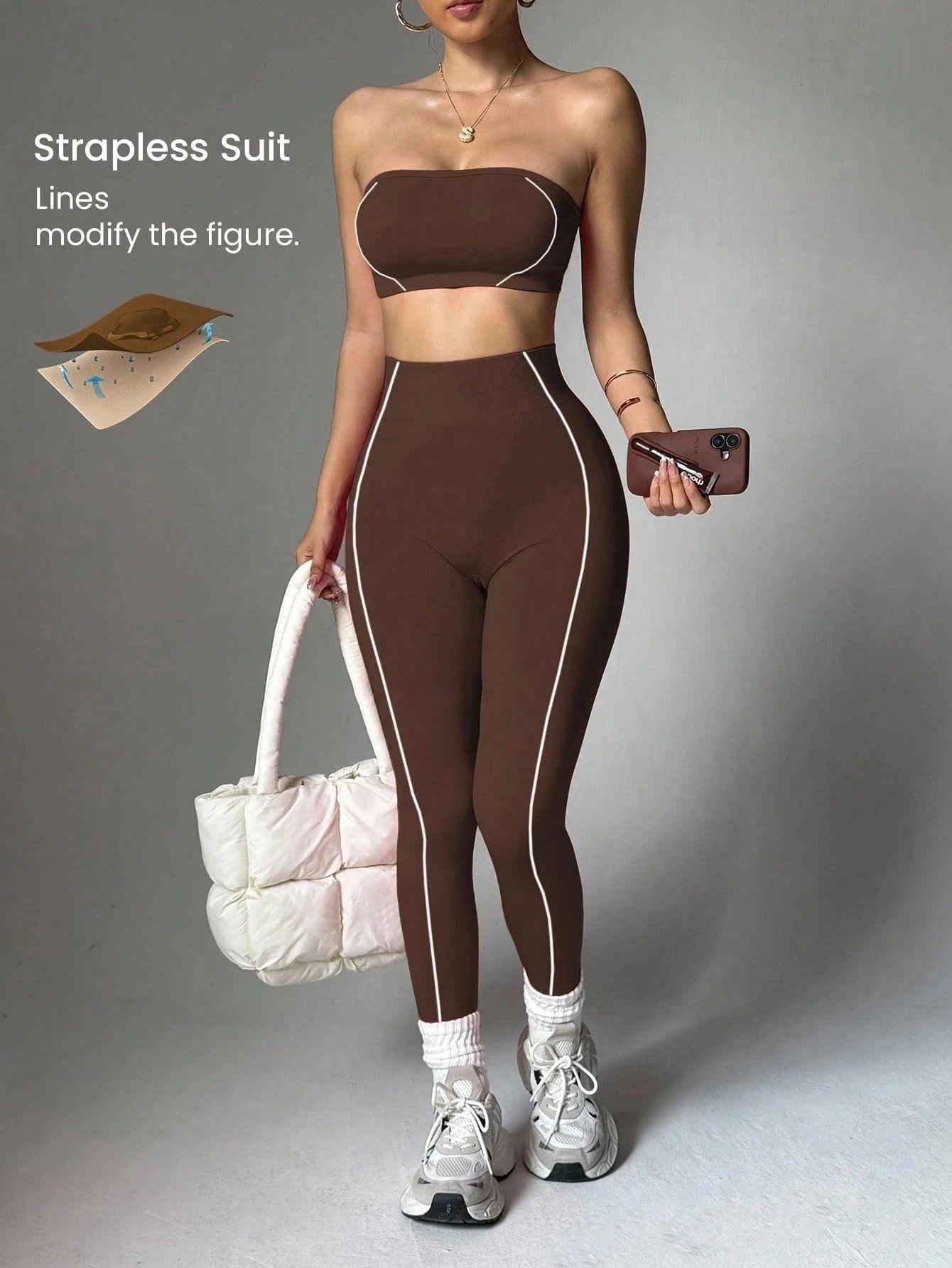 SHEIN Ms. Slayoga Seamless Workout Set, Featuring Striped Pattern Design Including Cropped Top And Leggings Sports - Image 4