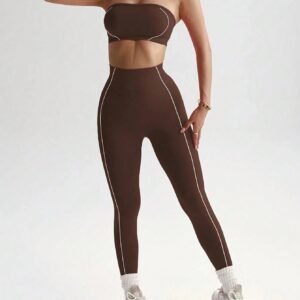 SHEIN Ms. Slayoga Seamless Workout Set, Featuring Striped Pattern Design Including Cropped Top And Leggings Sports
